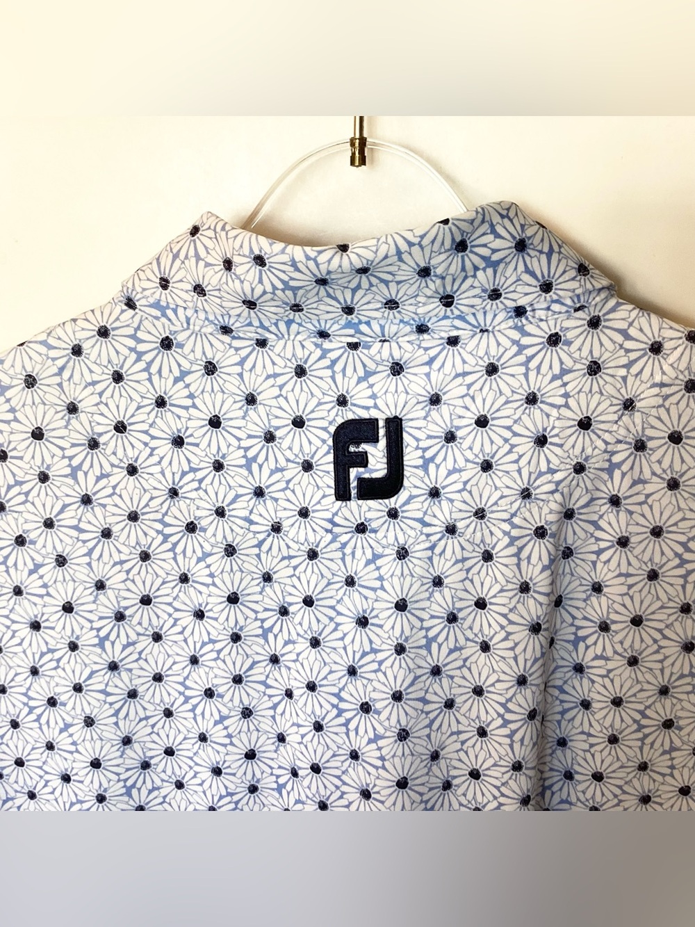 FootJoy Golf Short Sleeve Floral Polo Shirt - Blue/White - L - Picture 5 of 8